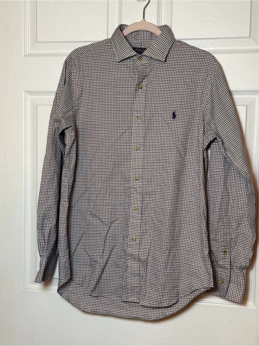 Ralph Lauren Men's Long-Sleeve Purple and White Gingham Button-Down Shirt